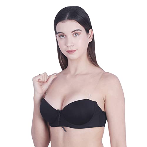 Image of Women's Balconette Bra Transparent Strapless Backless Invisible Clear Back Underwire Pushup Padded Bra Cups Demi