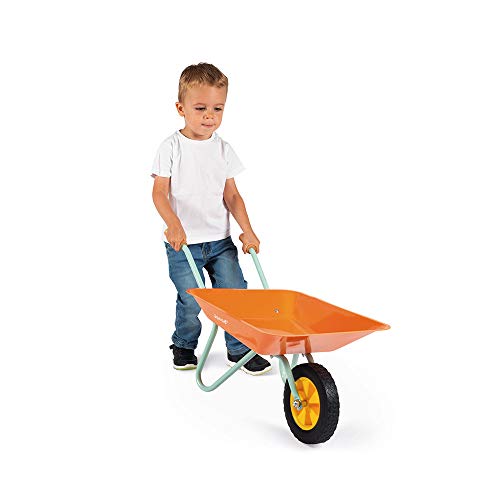 Janod J03194 Happy Garden Metal Wheelbarrow, Orange/Blue