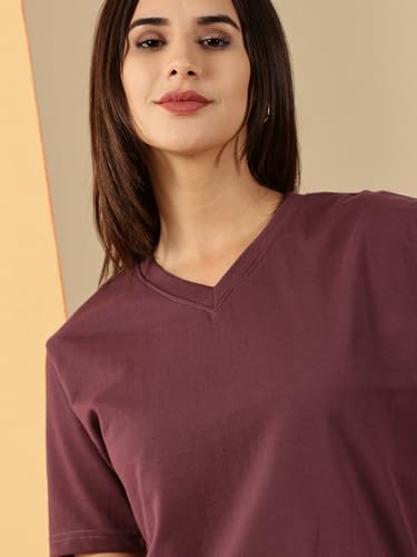Image of Women's Pure Cotton Relaxed Fit V-Neck Half Sleeve T-Shirt | Gym Wear Casual Look T-Shirt | Regular Fitting with Comfort Wear for Women