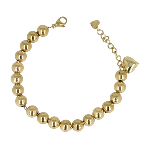Bracciale sonaglio con sfere e cuoricino - Bracciale palline - Bracciale sfere sonaglio (Oro, 12mm)