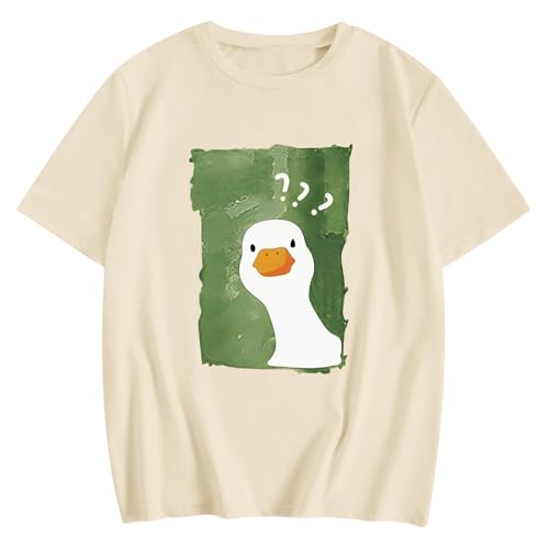 GANGXCHEN Silly Goose Shirt Cute Duck Graphic Tees for Women Funny Tshirts Teen Girls Kawaii Animal Print Tee Tops(Apricot L)