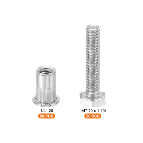 Écrous à rivets à tête plate 1/4-20 boulon hexagonal moleté insert fileté x100 - 3