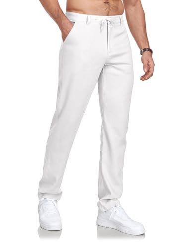 Uusollecy Linen Pants for Men Lightweight Summer Beach Pants Mens Casual Drawstring Waist Linen Trousers 30" 32"2
