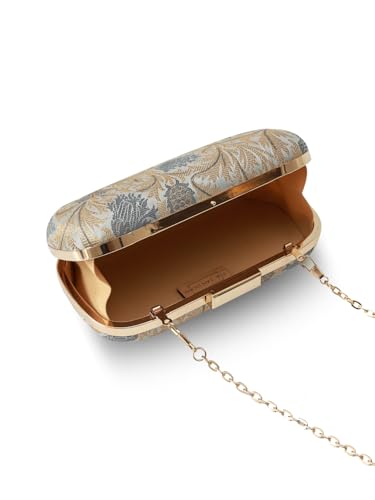 Image of THE TAN CLAN Elora Banarasi Long Clutch Purses Luxury Handbags Bag for Women - Elegant Evening Handbag, Stylish Purse with Magnetic Closure