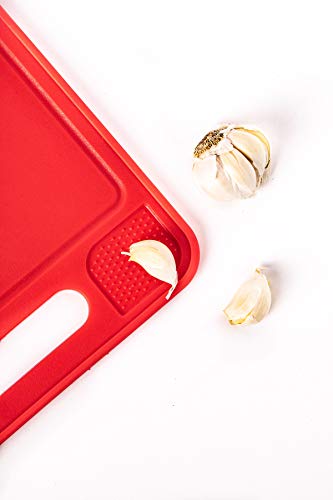 4-In-1 Defrosting Tray For Frozen Meat With Cutting Board, Knife Sharpener & Garlic Grater - Thawing Tray & Non-Slip Red Cutting Boards By Elikai #TOP7