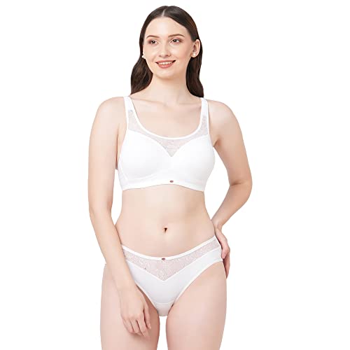 Image of SOIE Women's Full Coverage Padded Bra and Mid Rise Brief with Lace Detailing