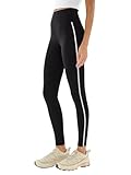 REORIA Striped High Waist Yoga Pants Women Workout Leggings for Women Buttery Soft Tummy Control Black Medium