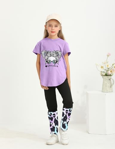 Image of Girls Outfits Short Sleeve Irregular Tops + Camouflage Long Legging Outfits 2PCs Summer Pant Sets 6-14T