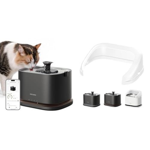 Image of Bundle of PETLIBRO Cat Water Fountain Stainless Steel Tray, Cordless Cat Fountain Battery Operated, 3L /101oz Pet Water Fountain App Monitoring+ PETLIBRO Splash Shield