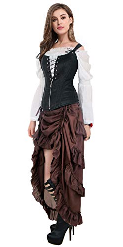 Charmian Women's Steampunk Gothic High Low Cyberpunk Ruffle Skirt Coffee Small #TOP4