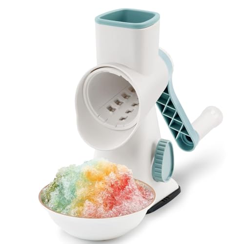 Ice Shaver and Snow Cone Machine Hand Crank Snow Cone Maker Machine Qucik Shaved Ice Maker with Suction Feet All Ice Cubes Fitted White