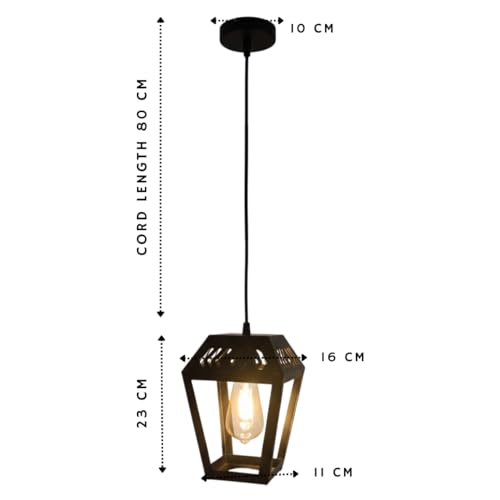 Image of Industrial Geomatric Design Square Conical Shape Black for Dining Table, Living Room, Bedroom, Restaurants, Offices, Cafes E27 Base. Bulb Not Included (Mid-Century Modern)