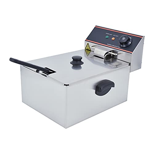 TAIMIKO Friteuse électrique 6L Friteuse Commerciale Friteuse Professionnelle unique réservoir Inox Avec 2 Poignées Plastique 3000W 220V-240V Thermostat 60-200 °C