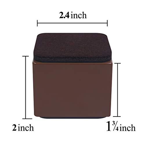 Ezprotekt Betterhöhungen, 5,1 cm, Karbonstahl-Möbelerhöhung, 2,4 Zoll breit, Selbstklebende Möbelerhöhung, fügt Betten, Sofas, Schränken 2 Zoll Höhe hinzu, unterstützt 20.000 lbs, quadratisch, braun - Image 5