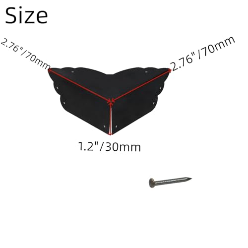 Image of Mcredy Table Corner Protectors, Black Box Corners Decorative, 4Pcs | Vintage Appearance, Rust-Proof Metal, Easy to Install with Screws, Ideal for Safeguarding Box, Table or Cabinet Corners