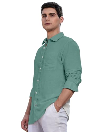 Image of Classic Black Linen Cotton Button-Down Shirt, Full Sleeves, Slim Fit, Casual Wear