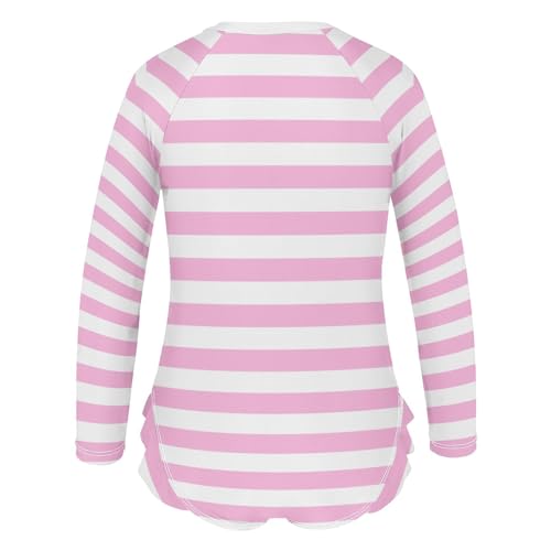 Image of CaTaKu Girls Rash Guard Swimsuit Long Sleeve One Piece Bathing Suit UPF 50+ Toddler Kids Zipper Ruffle Swimwear 3-12Y