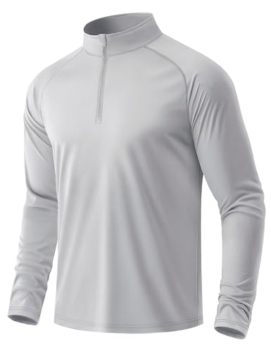 Image of MAGCOMSEN Men's 1/4 Zip Long Sleeve Sun Protection UPF 50+ Running Gym T Shirts Outdoor Sports Tops Rash Guard Tee Shirt,Light Grey,M