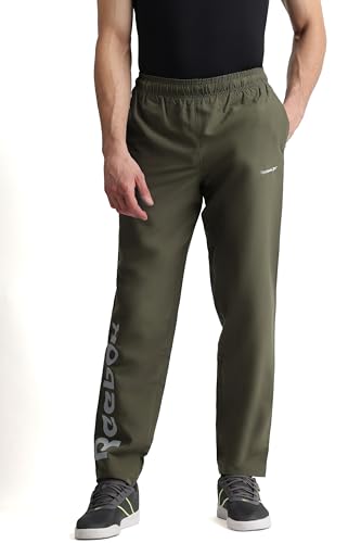Image of Reebok Men's Woven Mesh Track Pants - Breathable Mesh Panels Gym Trackpants for Men | Training Running Payjama for Men | Athletic Pants - Elastic Drawcord Waistband