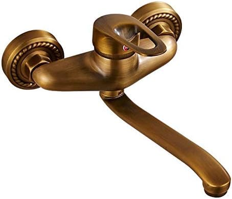 Robinet de lavabo en laiton antique mitigeur double poignée bec long