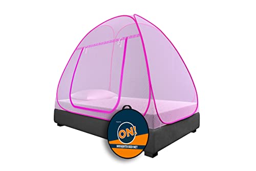 Kolar Supreme On Pink Mosquito Net For Single Bed, 6.5 Feet X 4 Feet Premium Pink Machardani, Strong And Durable, Tent Type, Foldable, Corrosion Resistant [200 Cm X 130 Cm X 140 Cm]
