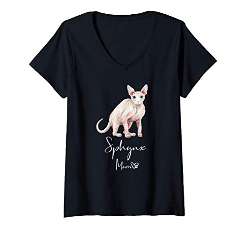 Mujer SPHYNX MOM Mamá madre mamaíta de Gato Regalo Camiseta Cuello V