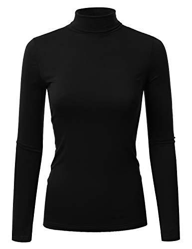 DOUBLJU Soft Knit Turtleneck T-Shirt Top for Women with Plus Size