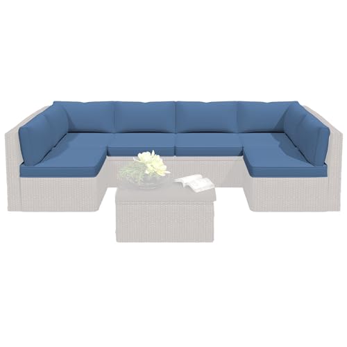 WiNVO 14-Piece Outdoor Replacement Cushions for Patio Furniture, Deep Seat Cushions for 6-Seat Sectional Rattan Sofa, Water-Resistant Couch Cushion Set with Non-Slip Backing, Blue