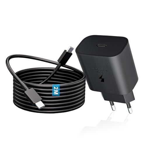 Cargador 25W para Samsung Carga Rapida, USB C Enchufe con 2M Tipo C Cable Compatible con Samsung S25 S24/S23/S22/S21/S20 FE/Plus/Ultra 5g/S10S9/A55/A54 5G/A53/A40/A35/A34/A25/A23/A15/A13/M23/M33