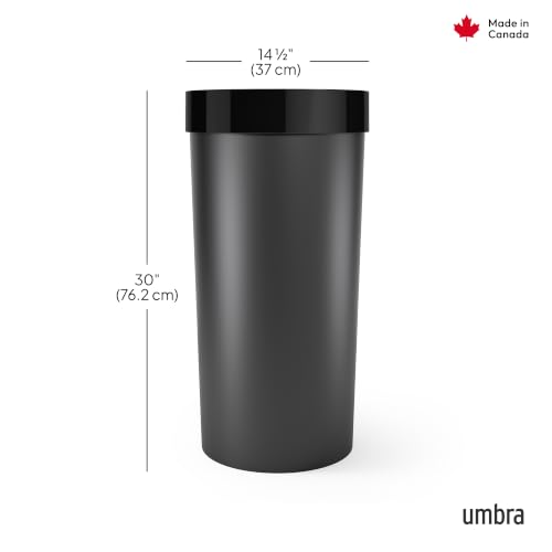 Image of Umbra Vento Kitchen Trash Can, Open Top 16.5 Gallon Garbage Can, Black
