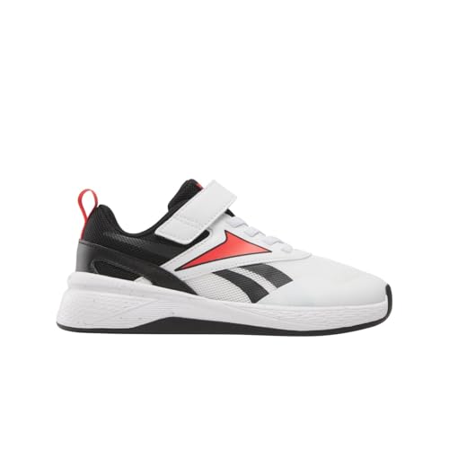 Reebok Kid's Nano Play Stretch Lace & Top Strap Sneaker, Footwear White/Black/Energy Red, Little Kid 1.5