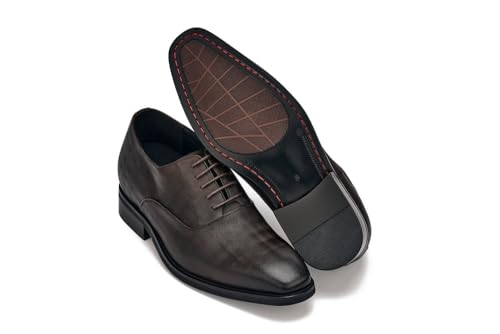 Image of CALTO Men's Invisible Height Increasing Elevator Shoes - Coffee Brown Micro-Perforated Leather Lace-up Formal Dress Oxfords - 3 Inches Taller - Y3521 - Size 6 D(M) US