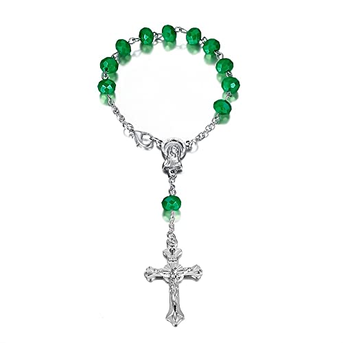 BOBIJOO JEWELRY - Mini Rosario coche camión pulsera Virgen María Cruz colgante plata y verde