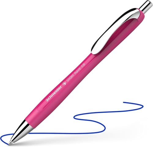 Image of Schneider Slider Rave XB 132564 Ballpoint Pen (Soft Writing without Scratching for Long Texts at School, University and Work) Pack of 4, Black + 3 Colours, Ink: Blue