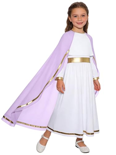 LiiYii - Disfraz de Virgen María para Niña Vestido con Cap Manga Larga Cosplay Princesa Antigua Romana, Disfraz Halloween Carnaval Noches, Tema Púrpura 11-12 años