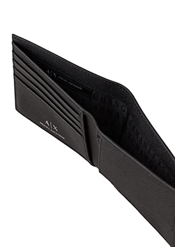 Armani Exchange Plate Logo Saffiano Leather Bifold with Coin...