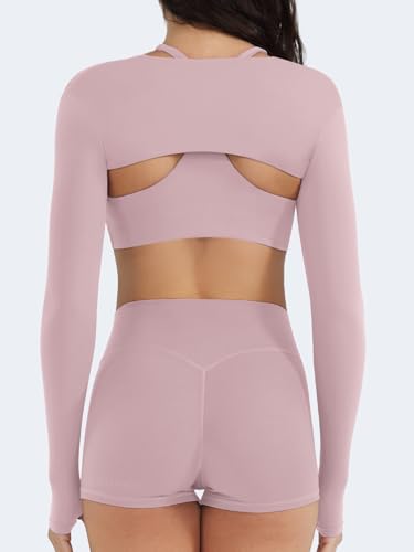 Image of YEOREO Women Crop Top Long Sleeve Bolero Open Front Workout Cropped Shirts Sports Shrug