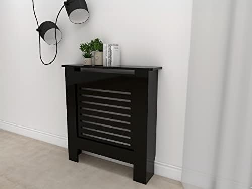 MDF RADIATOR COVER RHOMBIC GRILL SHELF WHITE/BLACK/GREY/WOODY-GREY CABINET MDF WOOD (SMALL - 78X82X19CM, GLOSS-BLACK HORIZONTAL)