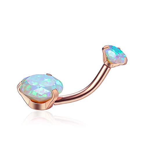 Gabry&jwl Opal Belly Button Rings 14G Surgical Steel Internally Threaded Rose Gold Belly Ring for Women Girls Navel Rings Belly Piercing Jewelry,Opal Dia/Weight 5mm(0.3ct)/8mm(1.0ct) (Opal16)