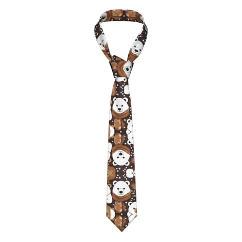 ENVEED American West Rodeo Hat Elegance Cravate tendance pour homme, cravate en polyester imprimé comme de la soie pour costumes, Ours brun blanc, taille unique