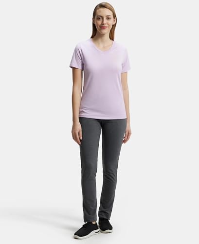 Image of Jockey AW89 Women Super Combed Cotton Rich Fabric Relaxed Fit V-Neck Half Sleeve T-Shirt