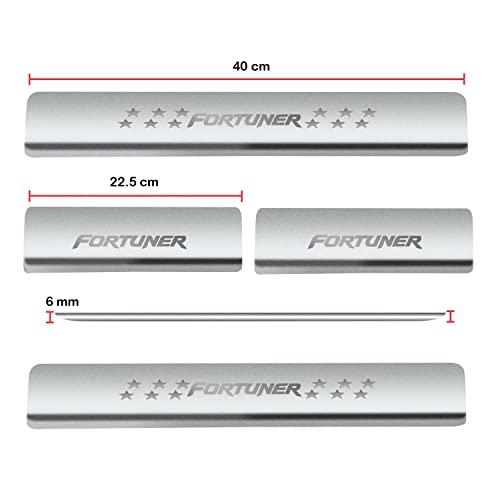 AC Door Sill/Foot Step Stainless Steel Scuff Plate Plates Compatible with Toyota New Fortuner (Model 2017-2023) (Set of 4 Pcs)