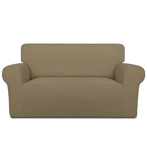 PureFit Stretch Loveseat Covers Fleece Couch Covers for Sofa Tan