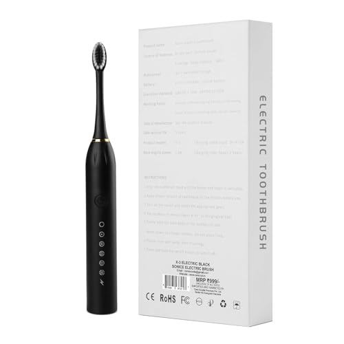 Image of X-3 Sonic Electric Toothbrush, IPX7 Waterproof, Powerful Rechargeable with Replaceable Heads, 6 Cleaning Modes, Advanced Gum Care & Plaque Removal - Black, kid, Youth, Adults, 1 Count