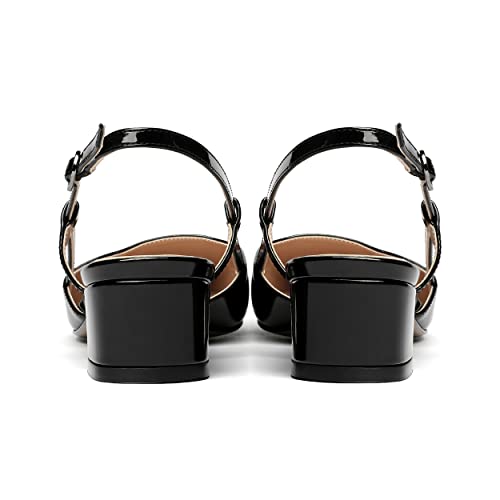 MERRORI Women's Buckle Block Patent Solid Square Toe Slingback Chunky Low Heel Pumps Shoes 1.5 Inch4