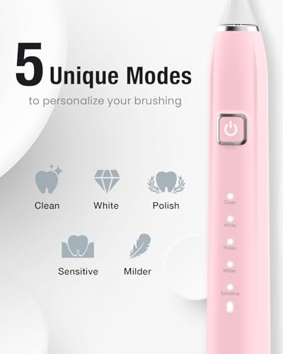 Image of 7AM2M Sonic Electric Toothbrush for Adults,Type-C Charging Run for 120 Days | 6 Brush Heads & 5 Modes, 40000VPM Powered Rechargeable Toothbrush, Smart Timer, IPX7 Waterproof, Travel&Home Use, Pink
