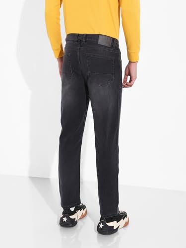 Image of The Indian Garage Co Men Slim Straight Fit Solid Mid-Rise Stretchable Jeans