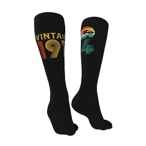 Compression Socks, Retro 50th Birthday Gift Vintage 1974 Gifts Socks for Women Men Running Socks Soft Warm Long Socks Compression Socks Hiking Socks - 20in Black2