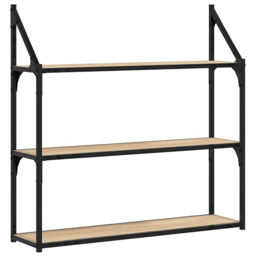 vidaXL Étagère Murale 3 Niveaux, Bibliothèque Suspendue, Armoire à Livres Flottante, Meuble de Rangement Salon Bureau Maison Intérieur, Moderne, Chêne...