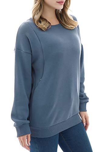 Smallshow Women's Fleece Maternity Nursing Sweatshirt Breastfeeding Tops X-Large Dusty Blue - Thumbnail 3